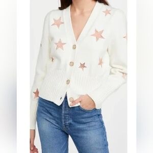 Cinq à Sept Cream Cardigan with Pink Star Accents